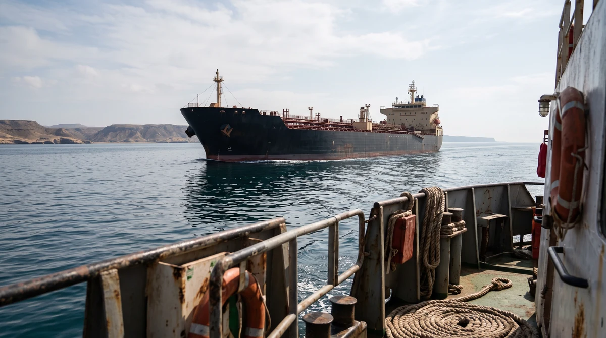 Илюстративен кадър на танкер в тесен морски коридор.