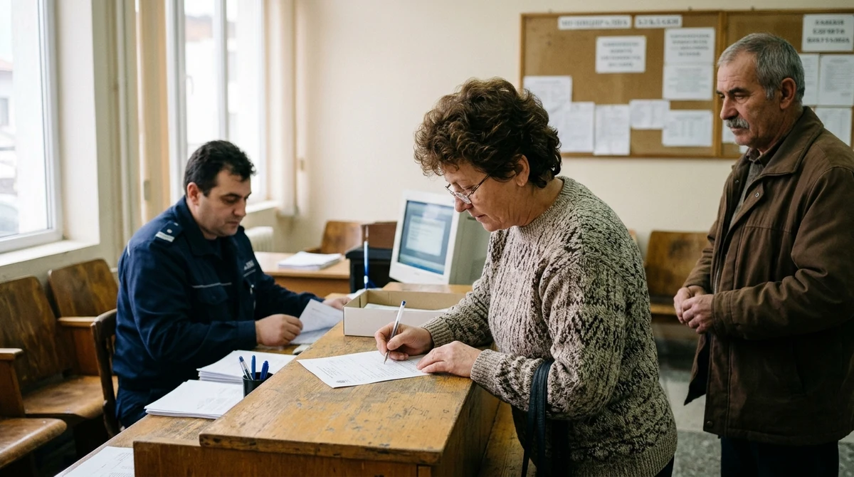 Жител подава декларация на гише в общинска служба.