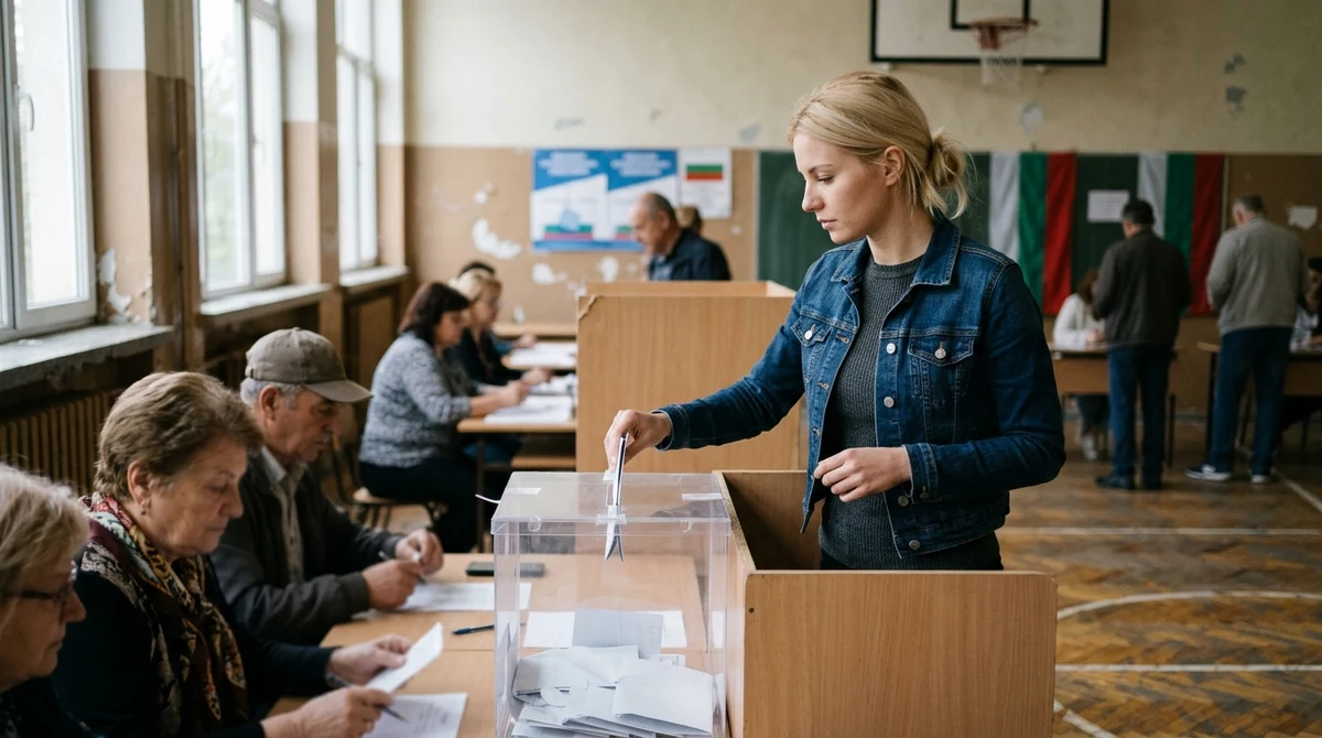 Жена гласува зад параван в изборна секция.
